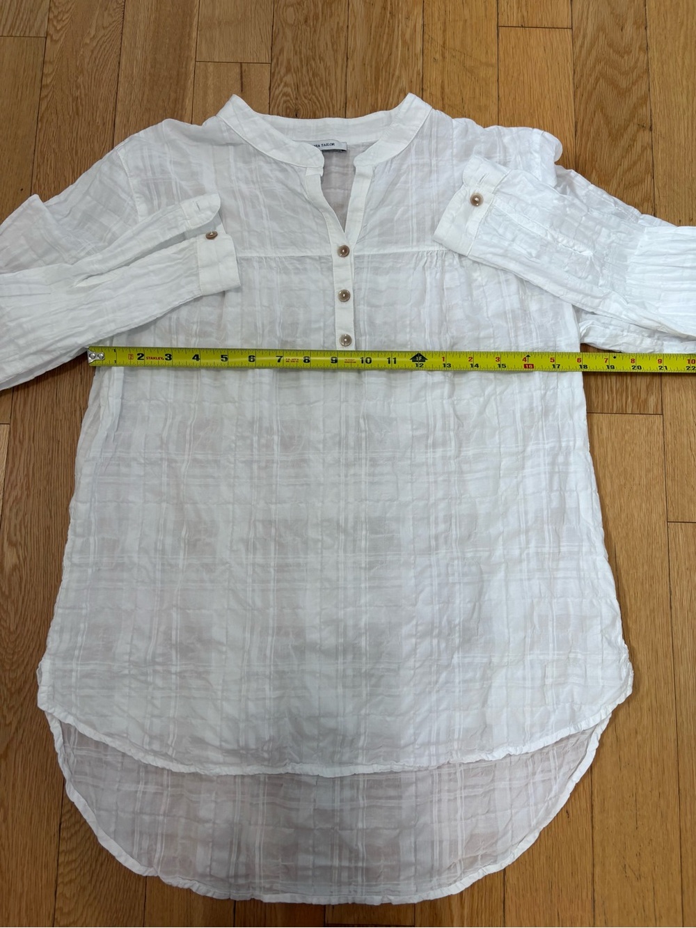 California Tailor White Cotton Gauze Henley Top S Made in USA Crinkle Blouse - Picture 7 of 8